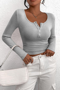 Long Sleeve Henley T Shirts Button Down Ribbed Knit Slim Fit Casual Basic Tops Blouse