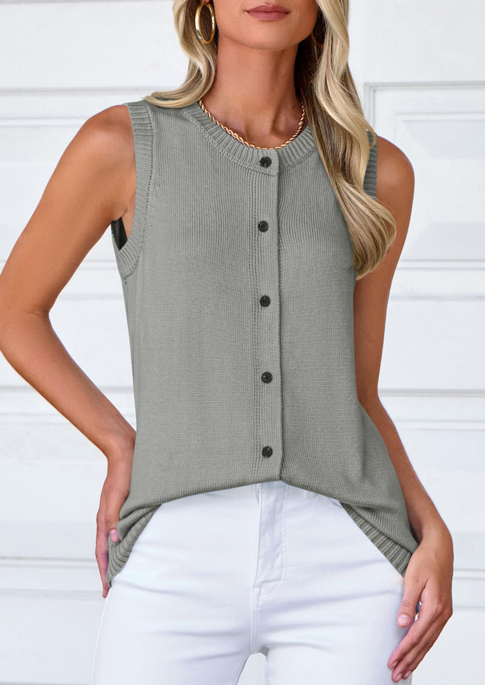 PRETTYGARDEN Sweater Vest Women Spring Summer Casual Lightweight Knit Sleeveless Button Down Tank Tops Trendy Clothes