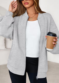 KIRUNDO Oversized Sweatshirt for Women Zip Up Bomber Jacket Fall Fashion Casual Long Sleeve Outerwear Winter Outfits PRETTYGARDEN