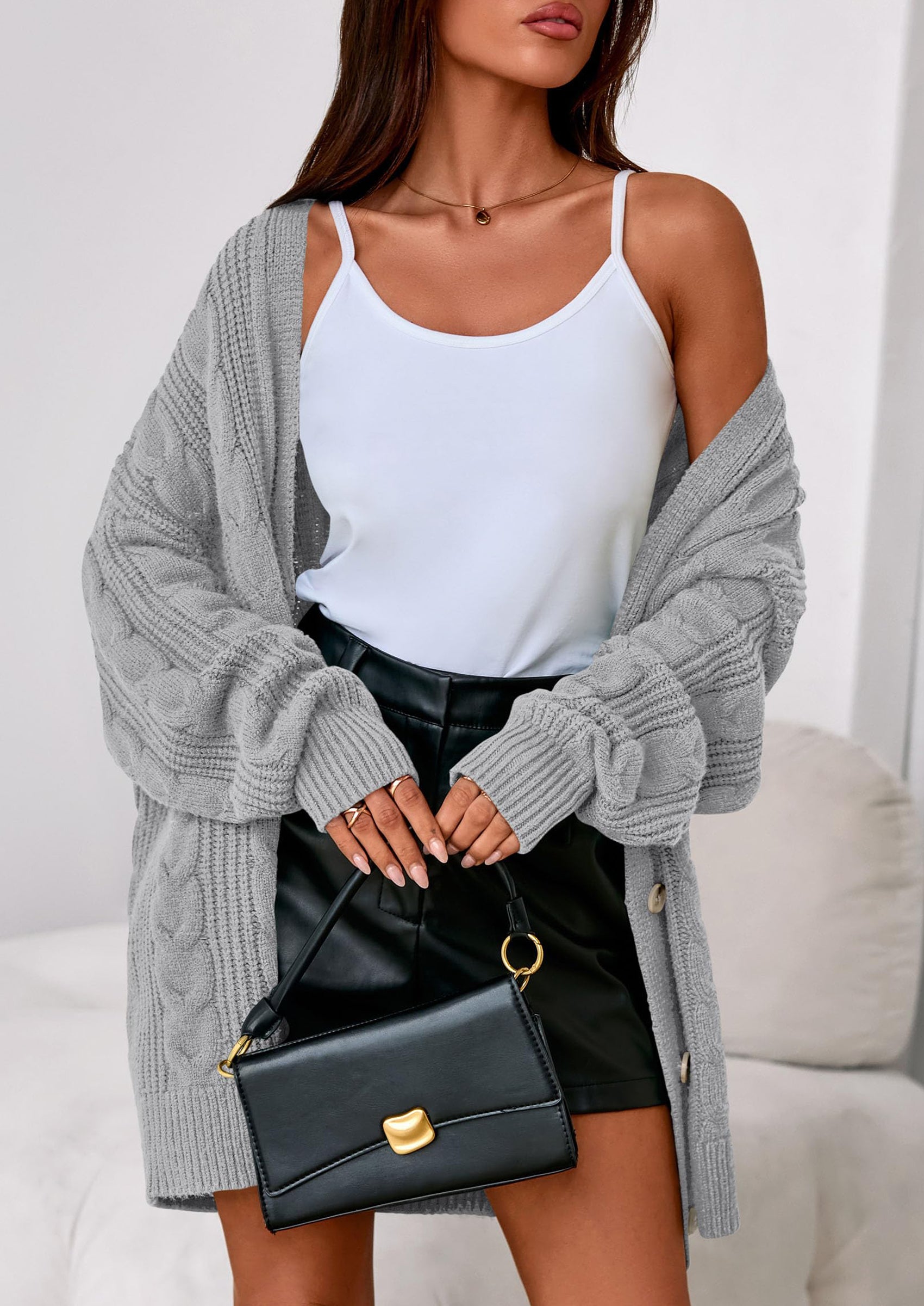 PRETTYGARDEN Women's Cable Knit Sweaters Fall Oversized Chunky Open Front Long Sleeve Cardigan Winter Coats