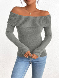 Fall Off Shoulder Sweaters Y2K Long Sleeve Ribbed Knit Fitted Pullover Tops Blouse