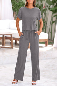 Short Sleeve T Shirt Wide Leg Pants Tracksuit