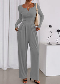 PRETTYGARDEN Jumpsuits for Women Dressy Casual Fall One Piece Outfits Long Sleeve Crew Neck Wide Leg Pants Rompers