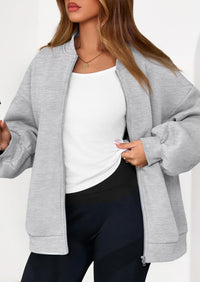 KIRUNDO Oversized Sweatshirt for Women Zip Up Bomber Jacket Fall Fashion Casual Long Sleeve Outerwear Winter Outfits PRETTYGARDEN