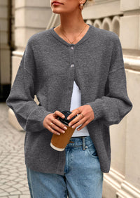 PRETTYGARDEN Fall Long Sleeve Cardigans for Women Trendy Open Front Winter Button Down Crewneck Soft Knit Sweater Jacket