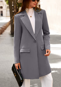 PRETTYGARDEN Women's Spring Fall Long Blazer Jackets Long Sleeve Lapel Pockets Loose Fit Work Casual Blazers Outerwear