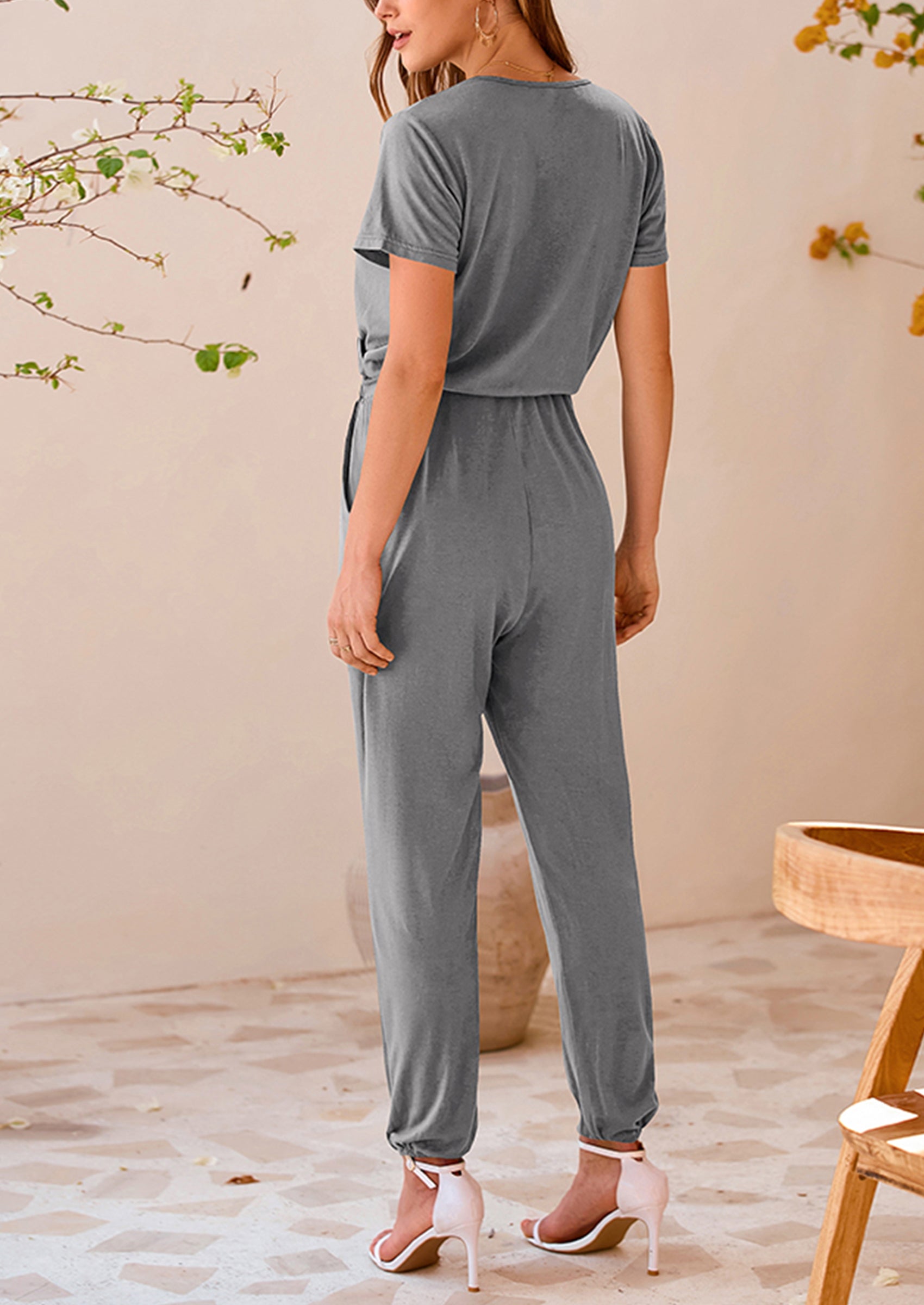 PRETTYGARDEN Jumpsuits for Women Dressy Summer Casual Short Sleeve Romper Spring Airport Beach Vacation Travel Outfits