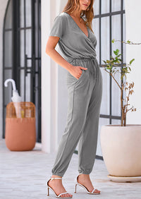 PRETTYGARDEN Jumpsuits for Women Dressy Summer Casual Short Sleeve Romper Spring Airport Beach Vacation Travel Outfits