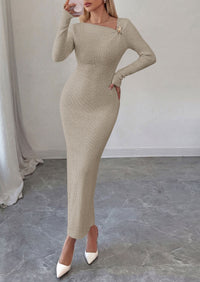 PRETTYGARDEN Womens Fall Long Sleeve Ribbed Sweater Dress | Breathable Knit Fabric, Elegant Bodycon Cut, Fashion Asymmetrical Neck, Night Out Party Dresses, 2026 Trendy Winter Clothes  Price, product page