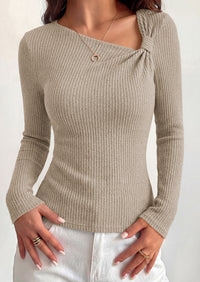PRETTYGARDEN Womens 2026 Early Fall Fashion Long Sleeve T Shirts Asymmetrical Ribbed Fitted Trendy Going Out Tops Y2K Outfits