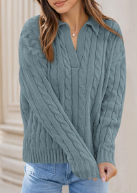 PRETTYGARDEN Fall Cable Knit Oversized Sweaters for Women Polo V Neck Long Sleeve Casual Chunky Sweater Pullover Tops PRETTYGARDEN