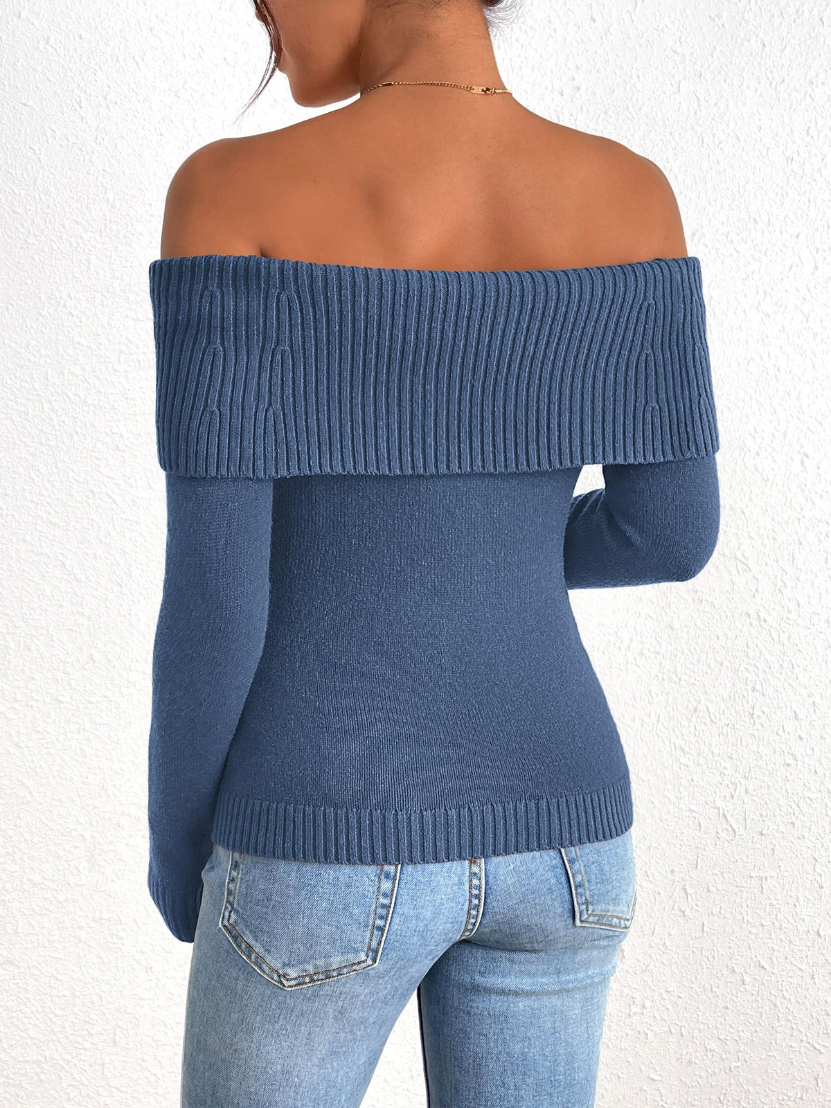 Fall Off Shoulder Sweaters Y2K Long Sleeve Ribbed Knit Fitted Pullover Tops Blouse