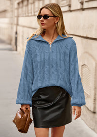 BTFBM Sweaters for Women Fall Fashion Loose Quarter Zip Pullover Collared Long Sleeve Cable Knit Winter Clothes