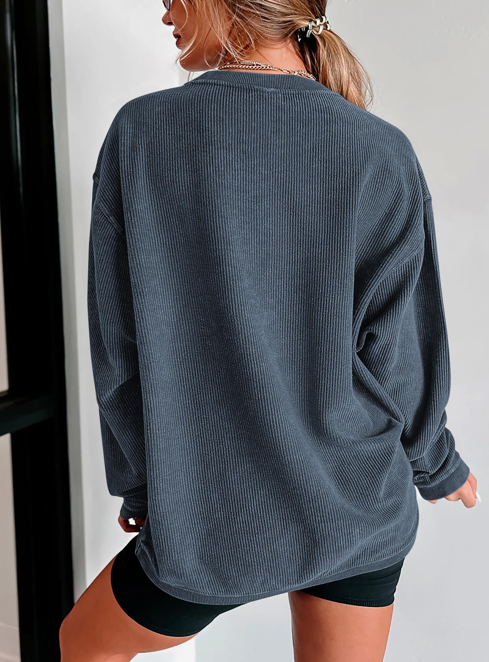 PRETTYGARDEN Women's Oversized Sweatshirt 2025 Fall Fashion Clothes Ribbed Corduroy Long Sleeve Going Out Pullover Tops