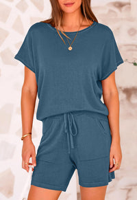 PRETTYGARDEN Two Piece Set for Women Summer Lounge Sets Shorts And Short Sleeve Tops Knitted Matching Travel Spring Outfits PRETTYGARDEN