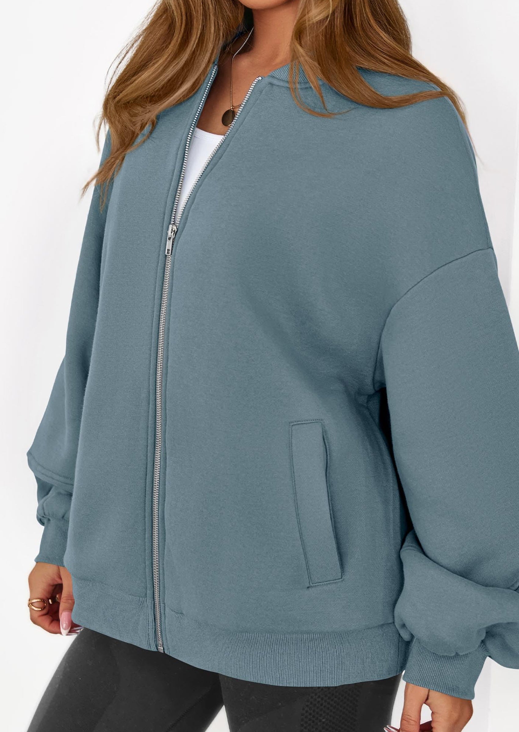 KIRUNDO Oversized Sweatshirt for Women Zip Up Bomber Jacket Fall Fashion Casual Long Sleeve Outerwear Winter Outfits PRETTYGARDEN