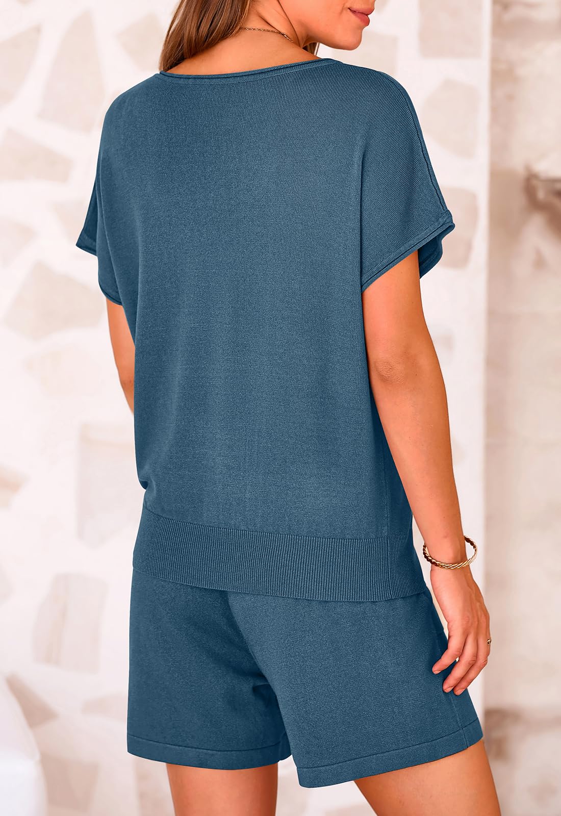 PRETTYGARDEN Two Piece Set for Women Summer Lounge Sets Shorts And Short Sleeve Tops Knitted Matching Travel Spring Outfits PRETTYGARDEN