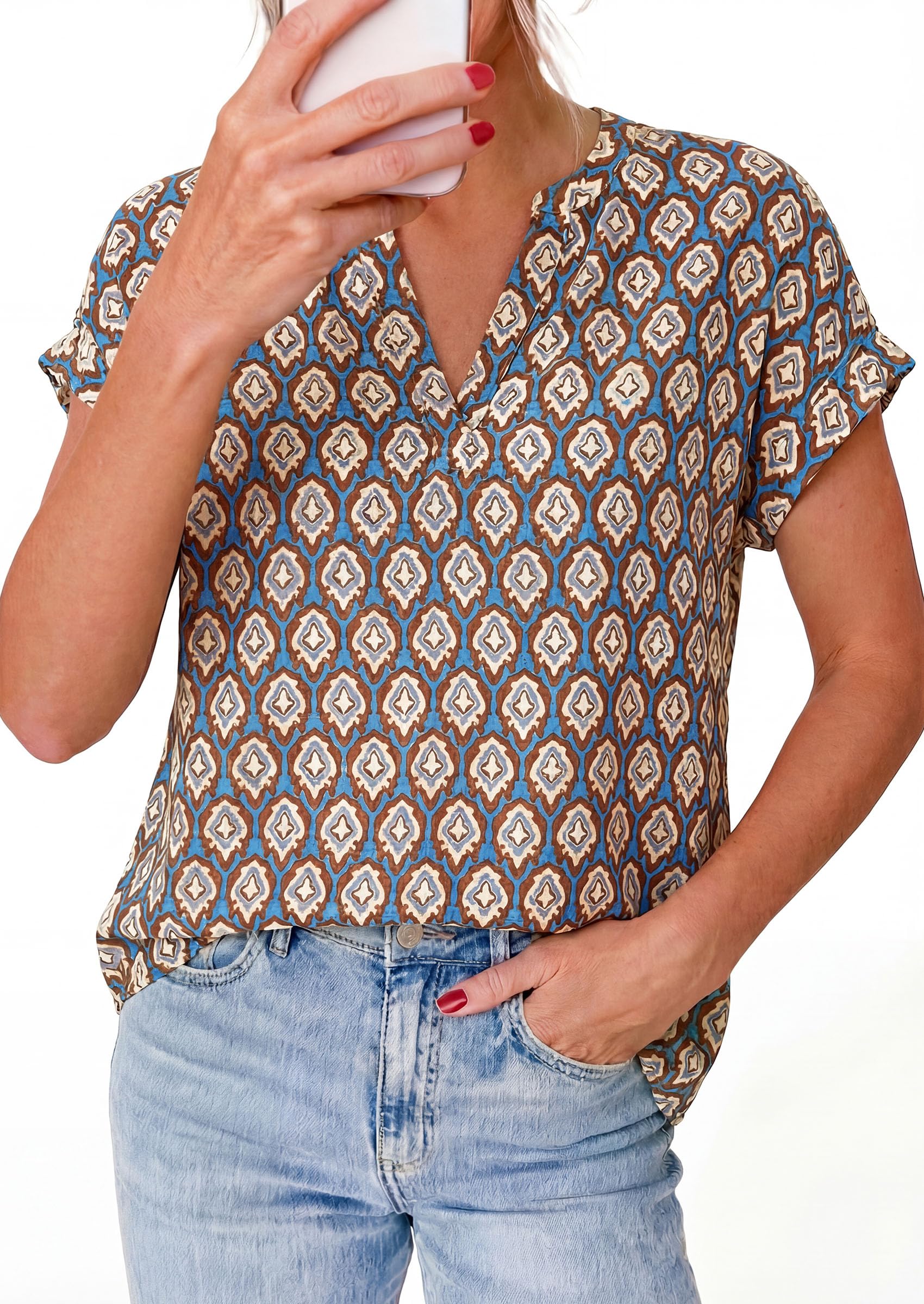 PRETTYGARDEN Womens Floral Print Short Sleeve Summer Tops Trendy V Neck Loose Boho Shirts Casual Work Blouses PRETTYGARDEN