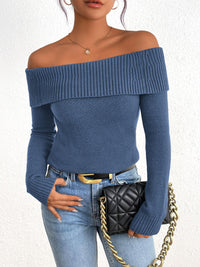 Fall Off Shoulder Sweaters Y2K Long Sleeve Ribbed Knit Fitted Pullover Tops Blouse