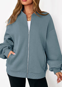 KIRUNDO Oversized Sweatshirt for Women Zip Up Bomber Jacket Fall Fashion Casual Long Sleeve Outerwear Winter Outfits PRETTYGARDEN