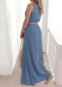 PRETTYGARDEN 2 Piece Sets for Women Summer Outfits Fashion Cotton Sleeveless Crop Top Long Maxi Skirt Set with Pockets