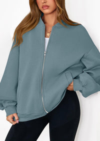 KIRUNDO Oversized Sweatshirt for Women Zip Up Bomber Jacket Fall Fashion Casual Long Sleeve Outerwear Winter Outfits PRETTYGARDEN