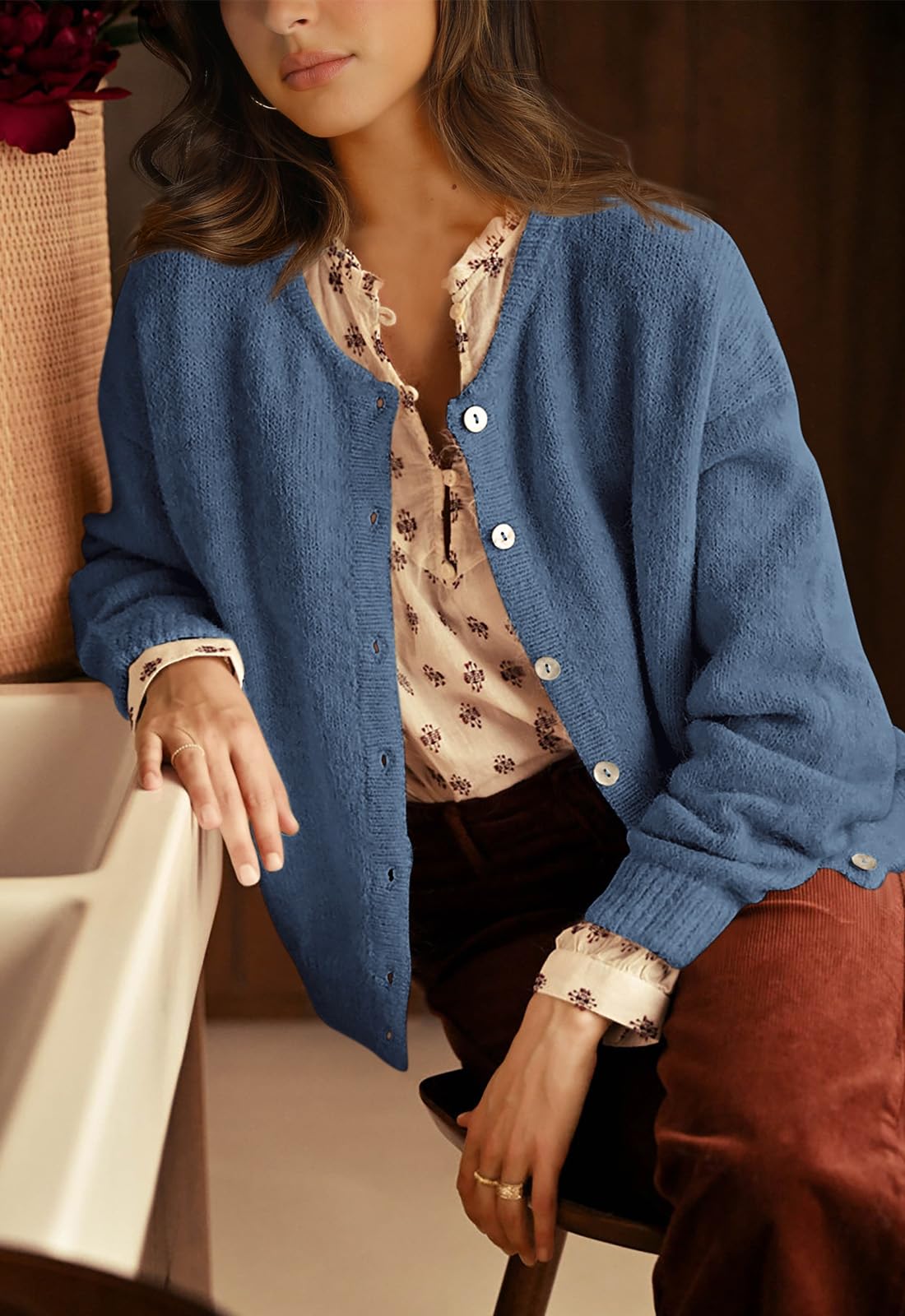 PRETTYGARDEN Long Sleeve Crewneck Button Down Womens Sweaters Fall Open Front Chunky Cardigan Sweaters for Women PRETTYGARDEN