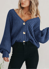 PRETTYGARDEN Women's Chunky Knit Open Front Sweater Long Sleeve Button Loose Short Cardigan Outerwear Coats