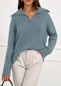 PRETTYGARDEN Fall Cable Knit Oversized Sweaters for Women Polo V Neck Long Sleeve Casual Chunky Sweater Pullover Tops PRETTYGARDEN