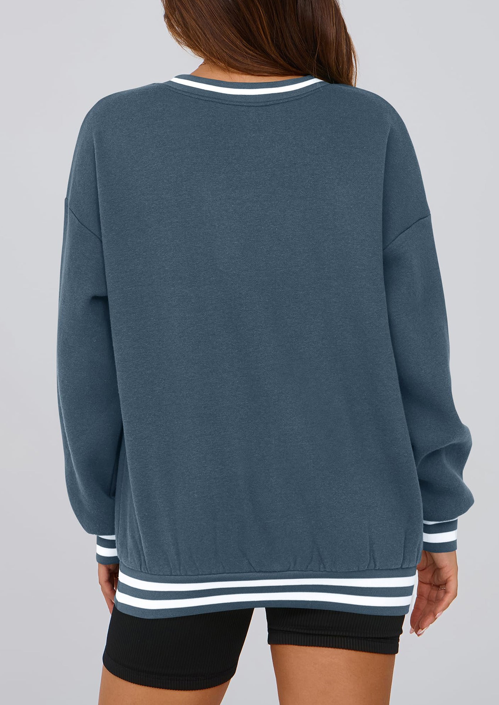 PRETTYGARDEN Women's Oversized Sweatshirts Casual Long Sleeve Stripes Knit V Neck Pullover Top Fall Teens Preppy Clothes