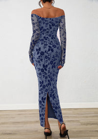 PRETTYGARDEN Womens Off The Shoulder Floral Maxi Bodycon Dress Fall Long Sleeve Mesh Fitted Long Formal Wedding Guest Dresses PRETTYGARDEN