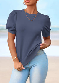 PRETTYGARDEN Womens Tops Spring Summer Puff Short Sleeve Sweater Crewneck Knit Work Blouses Dressy Casual Trendy Shirts PRETTYGARDEN