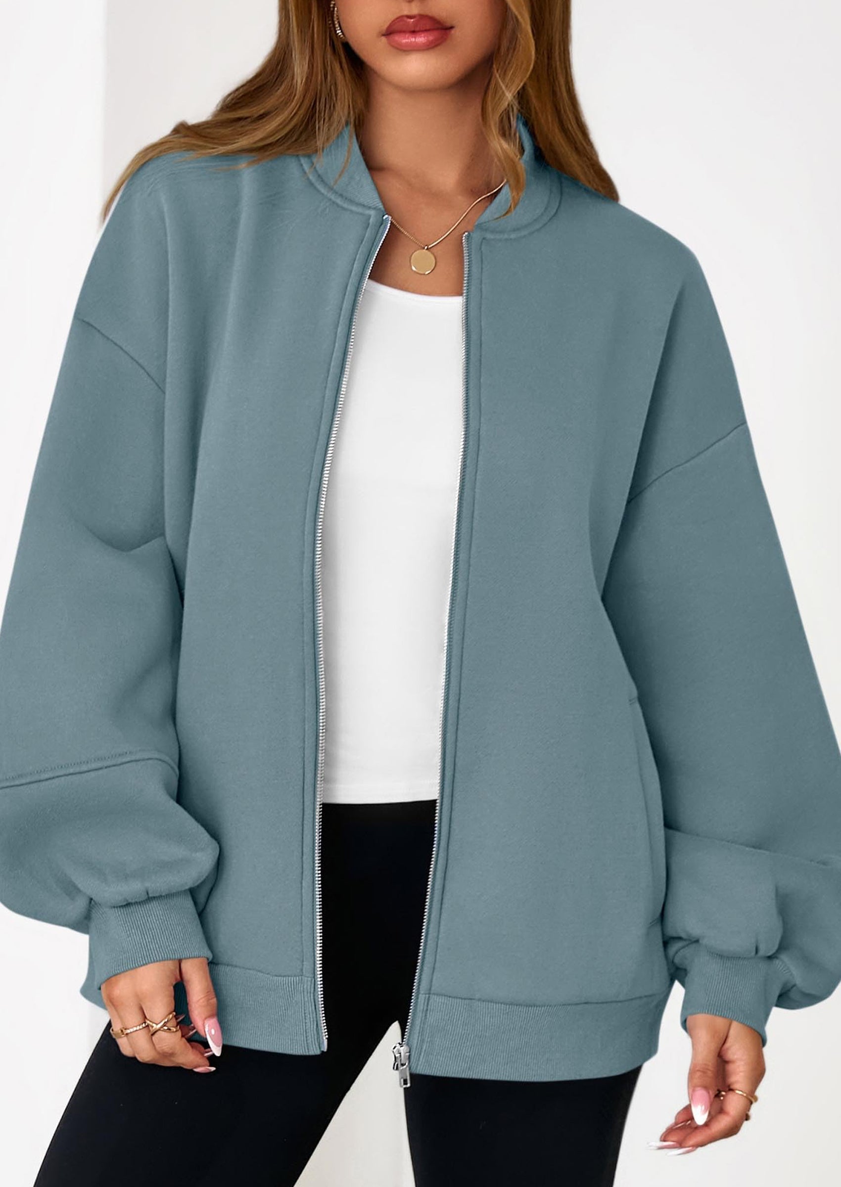 KIRUNDO Oversized Sweatshirt for Women Zip Up Bomber Jacket Fall Fashion Casual Long Sleeve Outerwear Winter Outfits PRETTYGARDEN