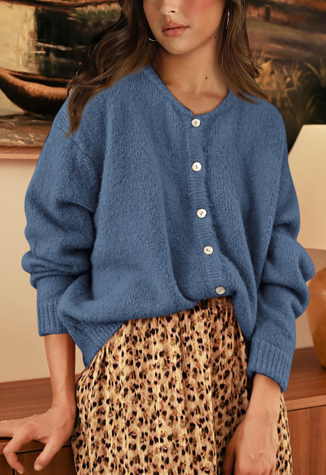 PRETTYGARDEN Long Sleeve Crewneck Button Down Womens Sweaters Fall Open Front Chunky Cardigan Sweaters for Women PRETTYGARDEN