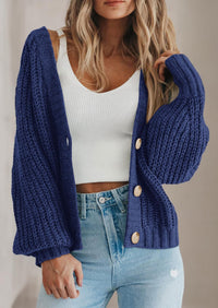 PRETTYGARDEN Women's Chunky Knit Open Front Sweater Long Sleeve Button Loose Short Cardigan Outerwear Coats