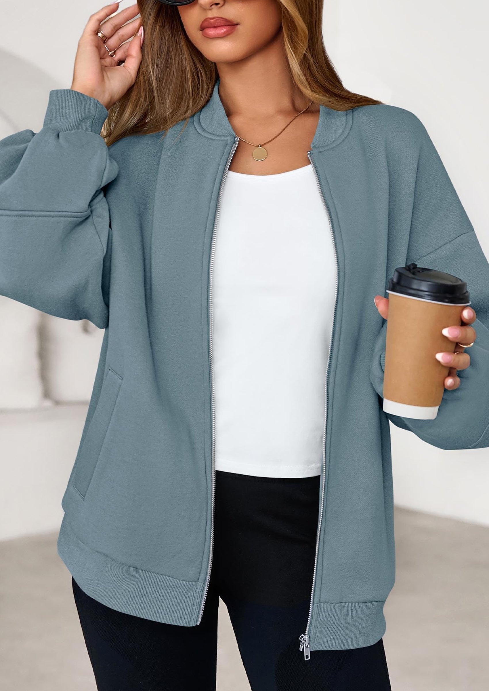 KIRUNDO Oversized Sweatshirt for Women Zip Up Bomber Jacket Fall Fashion Casual Long Sleeve Outerwear Winter Outfits PRETTYGARDEN