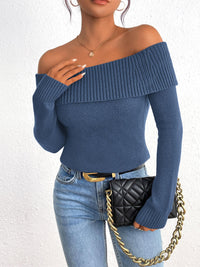 Fall Off Shoulder Sweaters Y2K Long Sleeve Ribbed Knit Fitted Pullover Tops Blouse