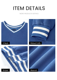 PRETTYGARDEN Women's Oversized Sweatshirts Casual Long Sleeve Stripes Knit V Neck Pullover Top Fall Teens Preppy Clothes