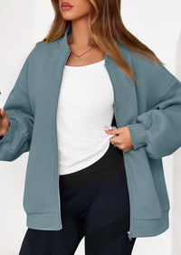 KIRUNDO Oversized Sweatshirt for Women Zip Up Bomber Jacket Fall Fashion Casual Long Sleeve Outerwear Winter Outfits PRETTYGARDEN