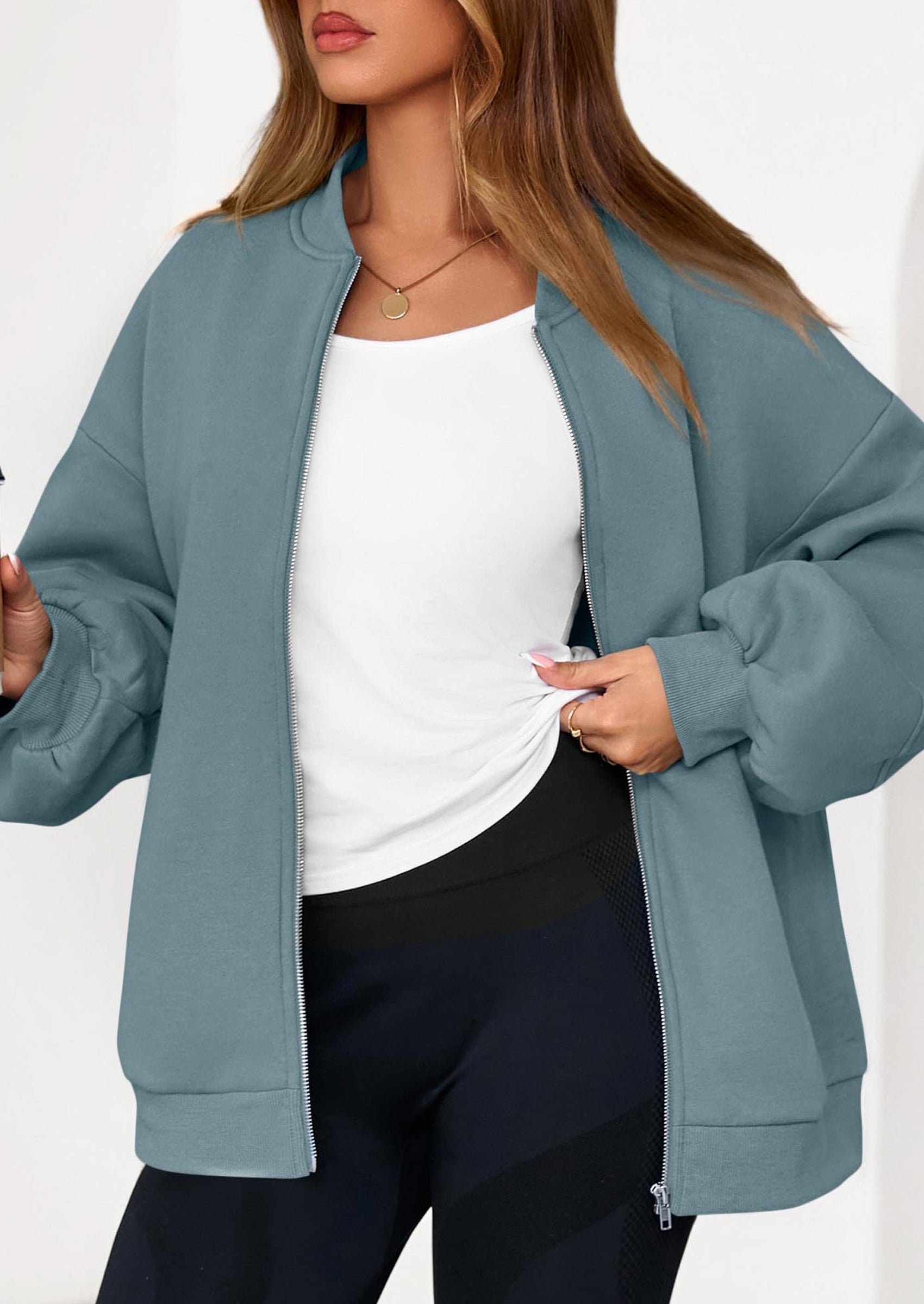 KIRUNDO Oversized Sweatshirt for Women Zip Up Bomber Jacket Fall Fashion Casual Long Sleeve Outerwear Winter Outfits PRETTYGARDEN