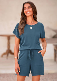 PRETTYGARDEN Two Piece Set for Women Summer Lounge Sets Shorts And Short Sleeve Tops Knitted Matching Travel Spring Outfits PRETTYGARDEN