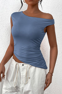 Off The Shoulder Sleeveless One Shoulder Ruched Asymmetrical Y2K Tank Top