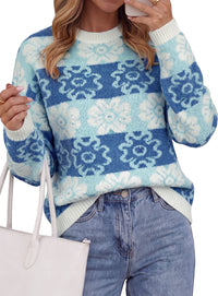 PRETTYGARDEN Women's Floral Crewneck Sweater Knit Pullover  Loose Fit, Chunky Knit Sweaters Tops, Dressy Casual Work Vacation Holiday Outfits, Womens Fall Fashion, Winter Clothes