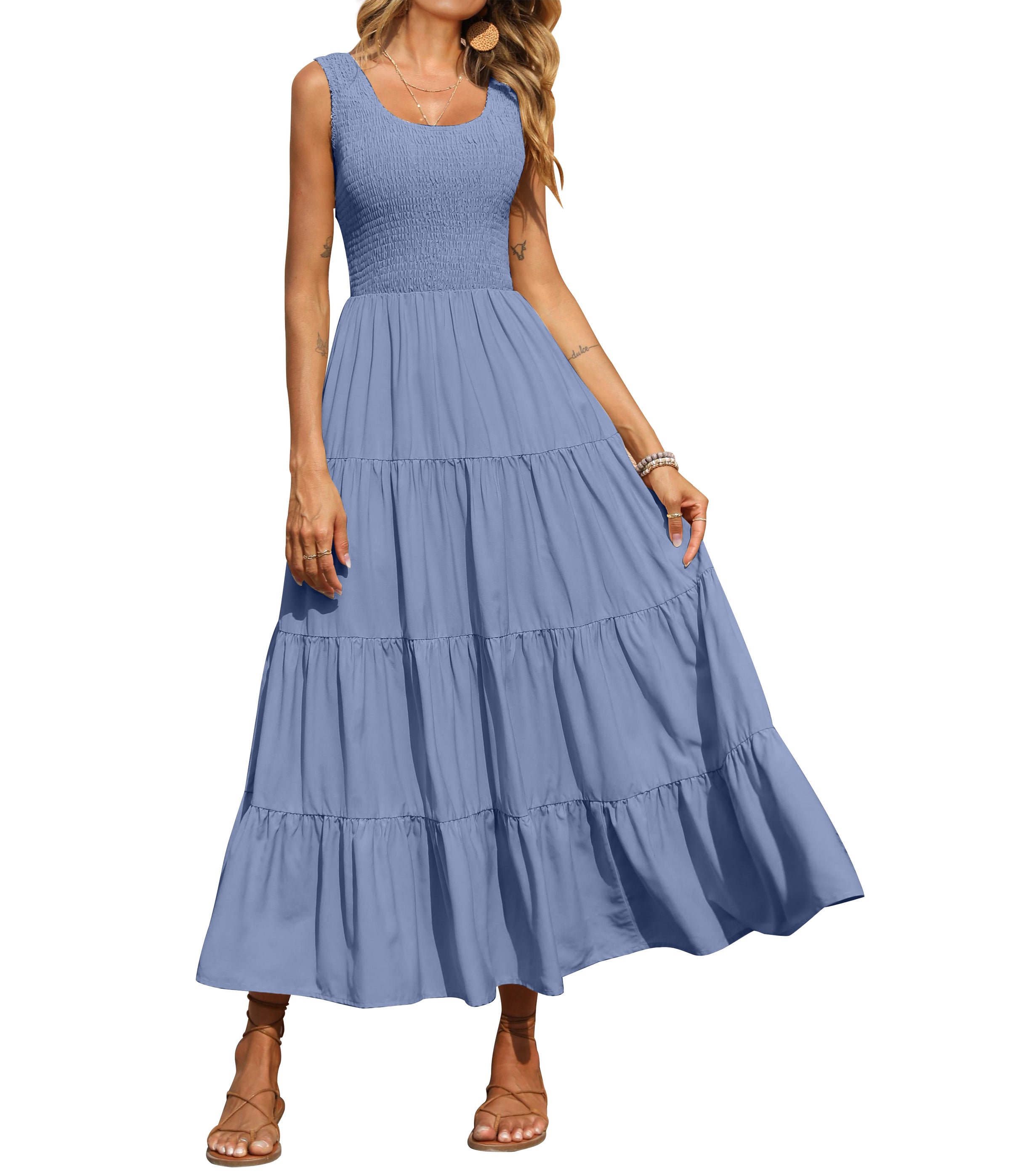 PRETTYGARDEN Women's 2026 Casual Loose Plain Maxi Sundress Smocked Tank Dress Sleeveless Summer Beach Tiered Long Dresses
