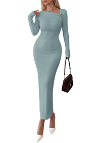 PRETTYGARDEN Womens Fall Long Sleeve Ribbed Sweater Dress | Breathable Knit Fabric, Elegant Bodycon Cut, Fashion Asymmetrical Neck, Night Out Party Dresses, 2026 Trendy Winter Clothes  Price, product page