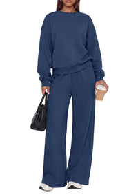 PRETTYGARDEN 2 Piece Lounge Sets for Women Casual Sweatsuits | Soft Stretchy,Drop Shoulder Crew Neck Sweatshirt & Wide Leg Pants,Workout Airport Matching Set Tracksuit,Fall Winter Outfits