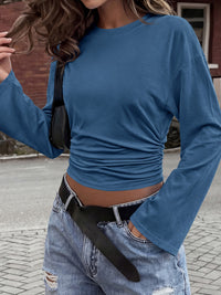 Classic Crewneck Ruched Waist Tee Shirts, Casual Fitted Cute Top, Soft Basic Layering, Y2k Fall Outfits, Fashion Clothing