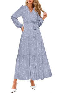 PRETTYGARDEN Womens Long Sleeve Boho Floral Wrap Maxi Dress  Fall Wedding Guest Dresses 2026, Chiffon Flowy Long Dresses, Casual Tie Waist V Neck Dress, Modest A Line Ruffle Tiered Dress
