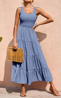 PRETTYGARDEN Women's 2026 Casual Loose Plain Maxi Sundress Smocked Tank Dress Sleeveless Summer Beach Tiered Long Dresses