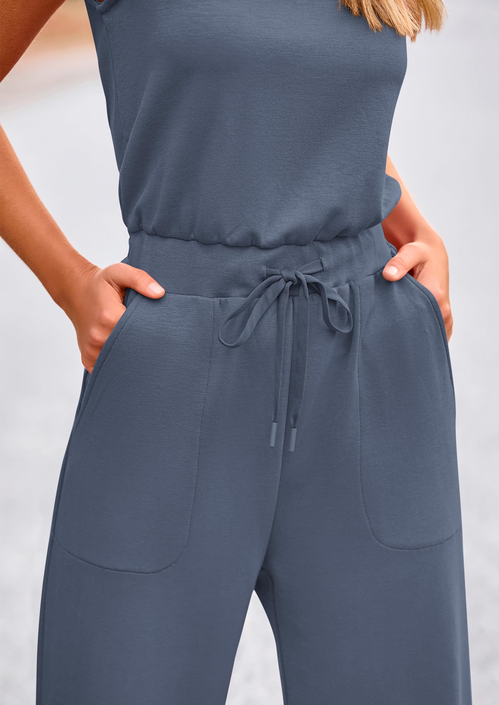 PRETTYGARDEN Womens Jumpsuits Summer Casual One Piece Outfits Sleeveless Wide Leg Long Pants Rompers